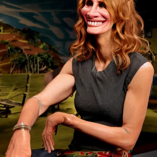 Prompt: animatronic Julia Roberts, exposed mechanics, photo, Stan Winston studios, detailed, 4k