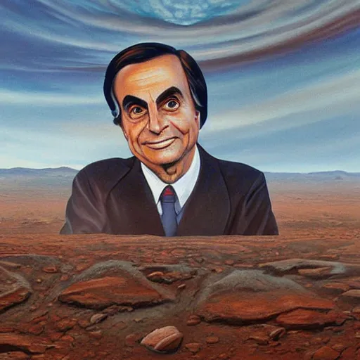 Image similar to extremely detailed painting of carl sagan on mars, detailed face