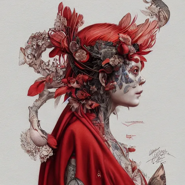 Image similar to ultra realistic illustration, beautifulwoman dressed in red kimono, backview, tattoos, in the style of peter mohrbacher by weta digital and beth cavener, high face symmetry, intricate, masterpiece, award winning, high face symmetry, intricate