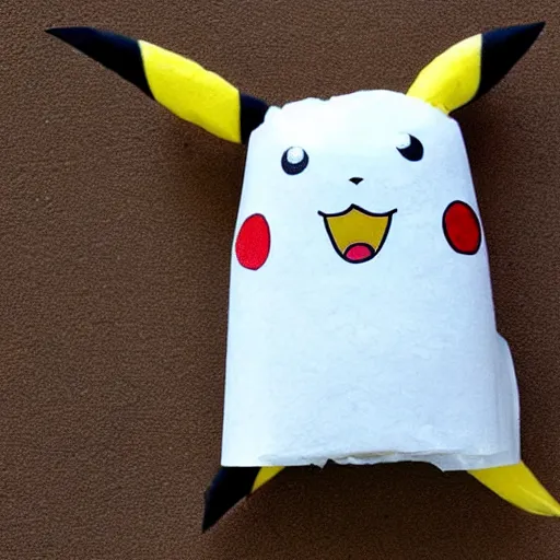 Image similar to Pikachu made out of toilet paper