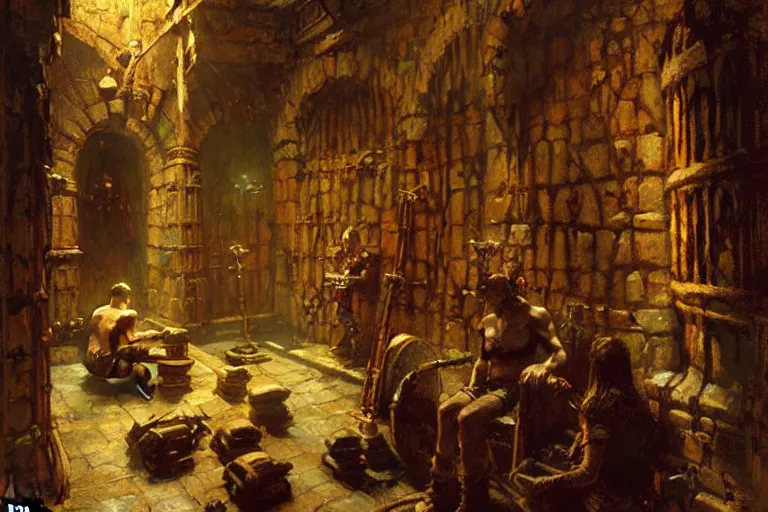 Image similar to dungeon, painting by gaston bussiere, craig mullins, j. c. leyendecker, tom of finland