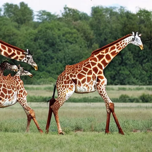 Image similar to two giraffes fighting with swords