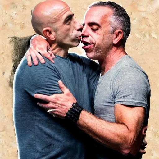 Image similar to Jordan Peterson making out with joe rogan, photorealistic, 4k