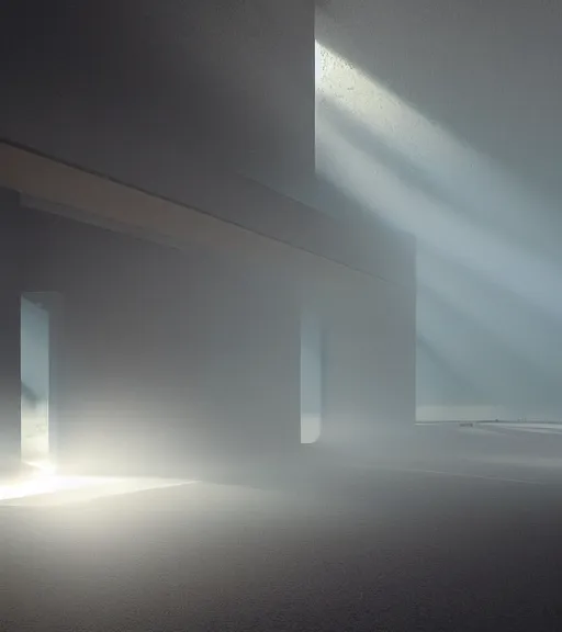 Image similar to the symmetric green linear light in the antartic, volumetric lighting, fog, majestic light, octane render, beauty fog, ethereal glare of the sun, hyperrealistic, epic, masterpiece, by peter zumthor in acid