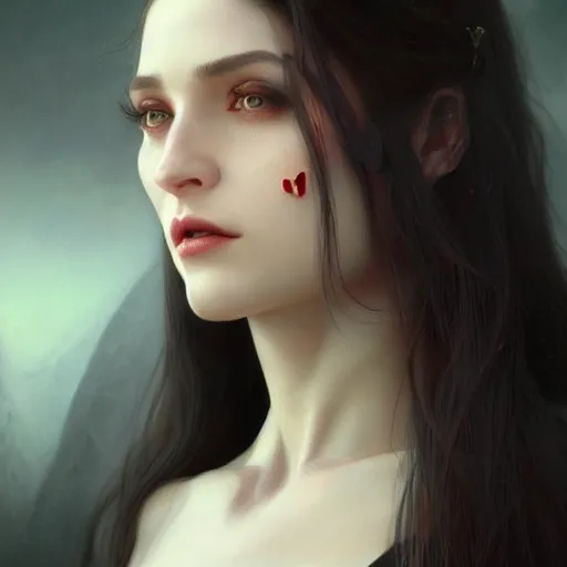 Image similar to perfectly - centered - portrait - photograph of evil vampire, the perfect human female specimen, intricate, elegant, super highly detailed, professional digital painting, artstation, concept art, smooth, sharp focus, no blur, no dof, extreme illustration, unreal engine 5, 8 k, art by artgerm and greg rutkowski and alphonse mucha loish and wlop