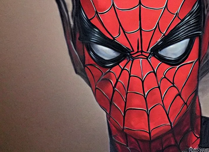 Prompt: a highly detailed terrifying portrait andrew garfield spidey, james gurney, james jean