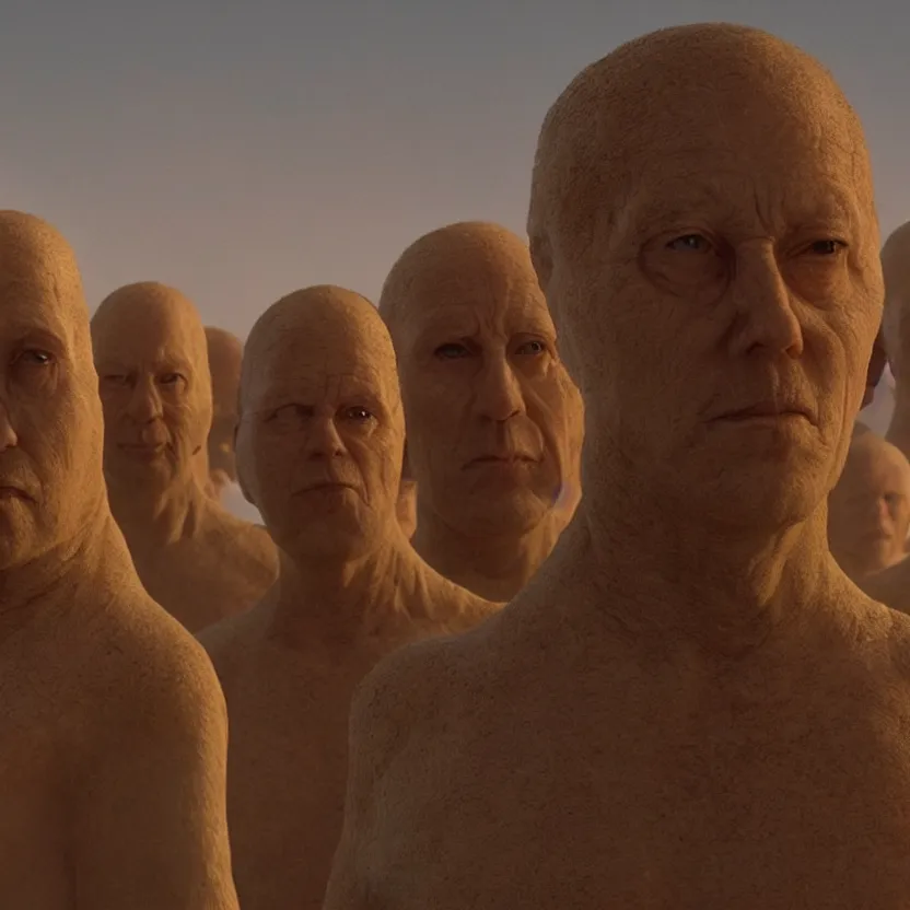 Prompt: thumb people, golden hour lighting, cinematic film still from the movie directed by denis villeneuve with art direction by wayne barlowe and salvador dali, wide lens, f 3 2