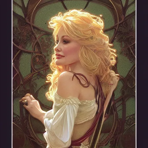 Image similar to beautiful lifelike award winning pencil illustration of dolly parton trending on art station artgerm greg rutkowski alphonse mucha cinematic atmospheric