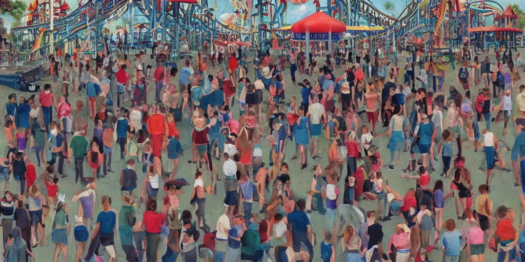Prompt: painting of people at an amusement park in the style of bosch