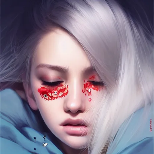 Image similar to very cool girl blonde hair black back, mint higlights, strong eyelashes, cute nose and lips makeup, nose piercing, detailed portrait, intricate complexity, by greg rutkowski, artgerm, ross tran, conrad roset, takato yomamoto, ilya kuvshinov. 4 k, beautiful, cinematic dramatic atmosphere