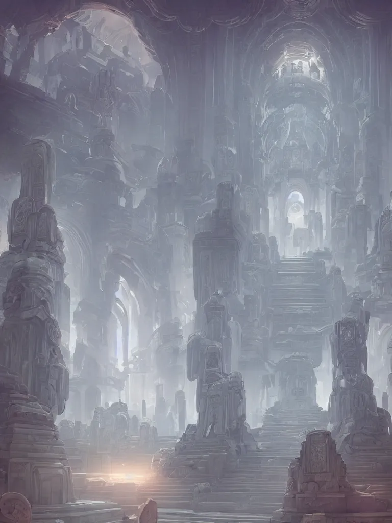 Image similar to a dream temple environment where one draws mystical energy into their heart, ancient ceremonial futuristic architecture, pristine concept art, symmetrical, in the style of Ross Tran and WLOP