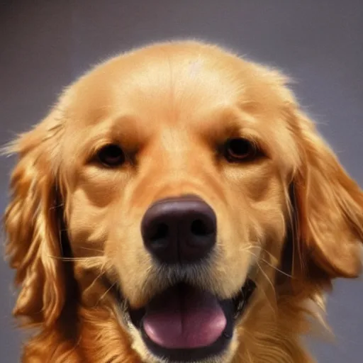 Image similar to photograph of johnny depp's head on the body of a golden retriever, hd, detailed face