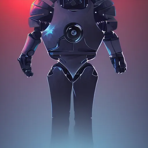 Image similar to award - winning. trending on artstation. 4 k. a faceless warforged figure wearing a hooded cape made of the night sky with 1 dark blue glowing eye on its face. full - body.