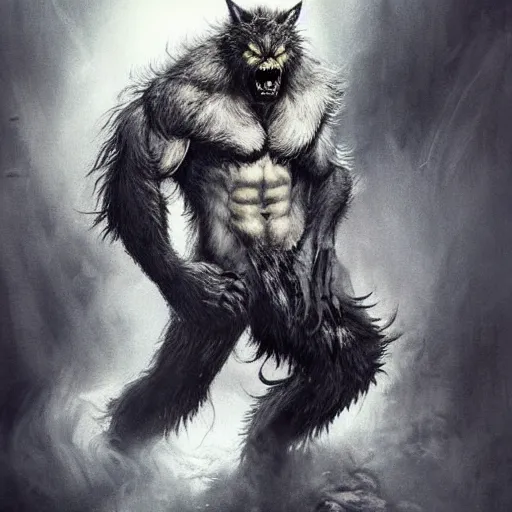 Prompt: fuzzy furry ears werewolf lycanthrope grinning razorpunk vile reprobate jason statham ripped physique portrait Wolfman Wolfman Fenrir with tombow jonas de ro greg rutkowski frank frazetta alexandre briclot Dave Dorman splatterpaint