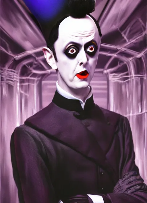 Image similar to photo of klaus nomi in a funhouse in the style of stefan kostic, realistic, professionally, professionally color graded, half body shot, sharp focus, 8 k high definition, insanely detailed, intricate, elegant, art by stanley lau and artgerm