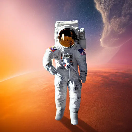 Image similar to photograph of an astronaut, lit from bottom, full body photo,, 8 k