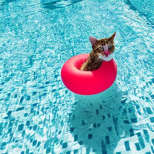 Image similar to cat with floating bouy enjoying a swim at the pool