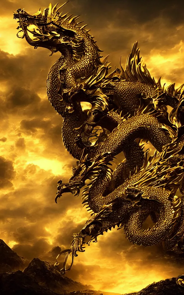 Image similar to golden dragon, epic, legendary, cinematic composition, stunning atmosphere