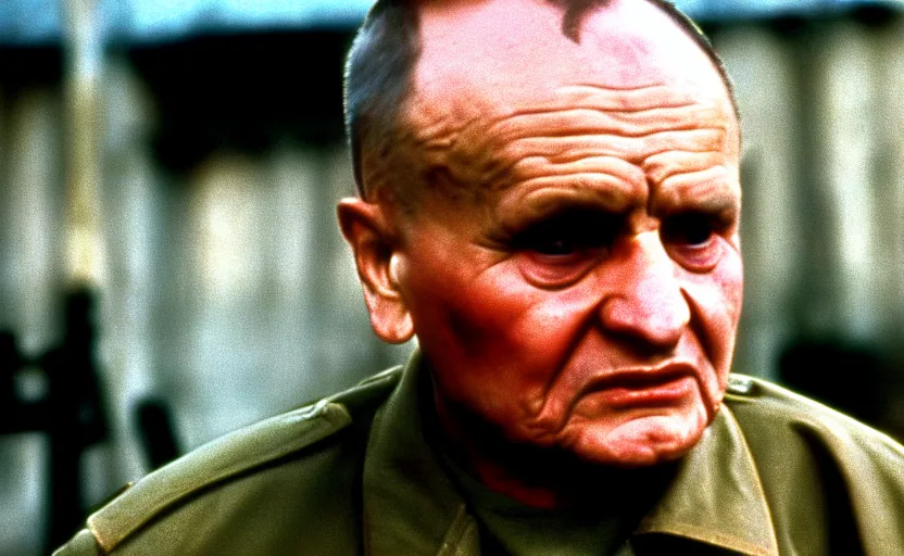 Image similar to Old Karol Wojtyła in a still from the movie Full Metal Jacket (1987), 4k, high quality