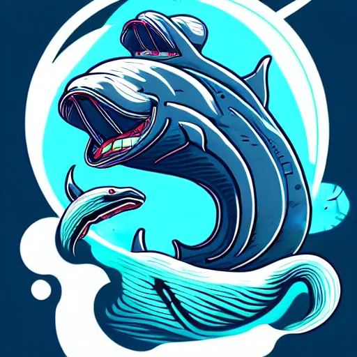 Prompt: digital art logo, angry whale, by James Jean and by artgerm , ultradetailed, trending on artstation,