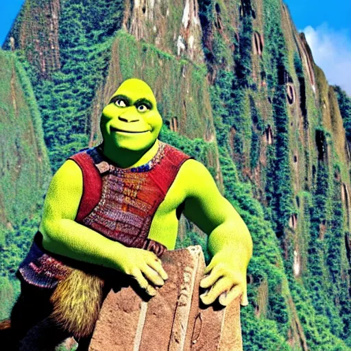 Prompt: Shrek in macchu picchu