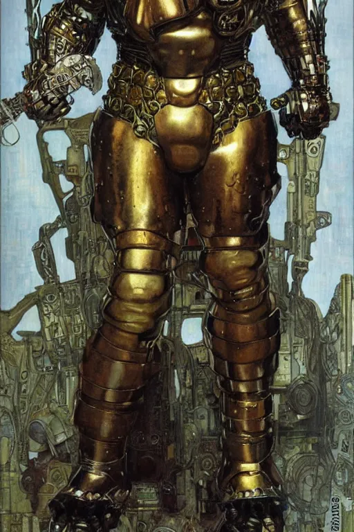 Prompt: full length portrait of massive hulking ron perlman as marvel colossus wearing chrome body armour by lawrence alma tadema, rick berry, norman rockwell, jason fabok. greg staples, nc wyeth, jack kirby, tom lovell