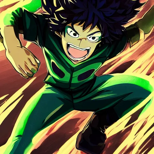 Prompt: izuku midoriya, demon slayer, lightning form, transparent, stern look, comic book thick outline, gta art, anime, d & d, highly detailed, digital painting, artstation, concept art, sharp focus, illustration, cinematic lighting, my hero academia, art by artgerm and greg rutkowski and alphonse mucha