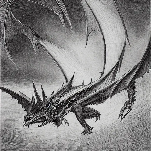 Prompt: red dragon by gustave dore