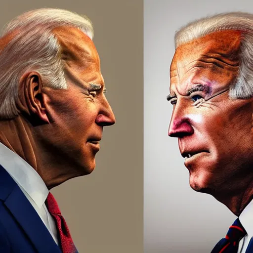 Image similar to A beautiful mixed media art of Joe Biden in profile, with their features appearing both in front of and behind their head. by David Burdeny funereal