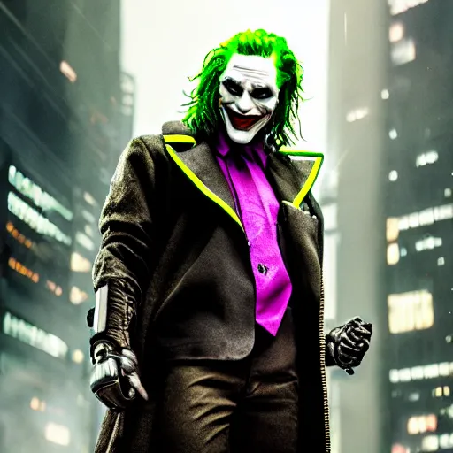 Image similar to Cyberpunk Joker, Film Still