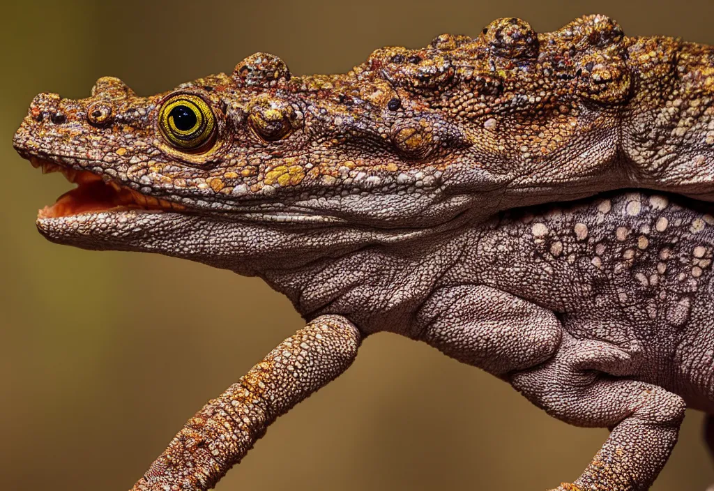 Image similar to An award winning photo of Tokay crocodile chameleon looking at the camera, nature photography, National Geographic, 4k