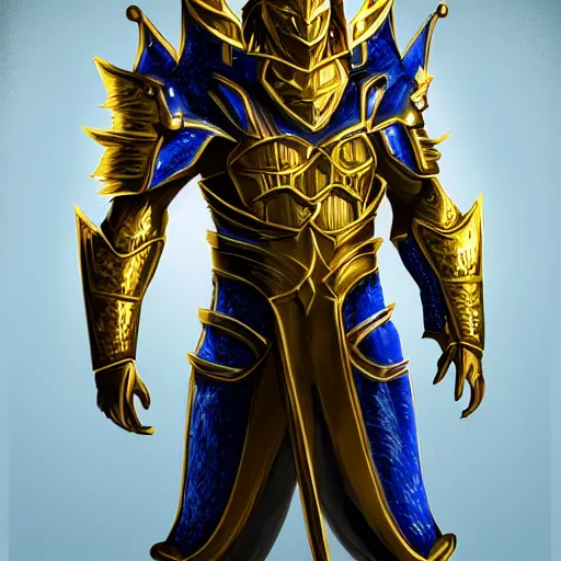 Image similar to a highly detailed character portrait of a man wearing a epic golden armor with glowing blue eyes concept art