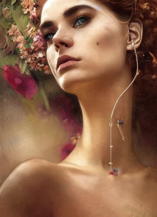 Image similar to a highly detailed photo of very intricate female face portrait, futurism, rococo cyber neon lighting, detailed futuristic fibonacci jewelry, profile posing, hyper photorealistic, trending in pinterest, cinematic, 4 k ultra hd, by denis villeneuve tom anders zorn hans dragan bibin thoma greg rutkowski ismail inceoglu illustrated sand storm alphonse mucha