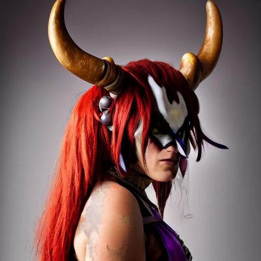 Prompt: female tauren from world of warcraft, cosplay, photoshoot, studio lighting, photograpy by Bruce Weber