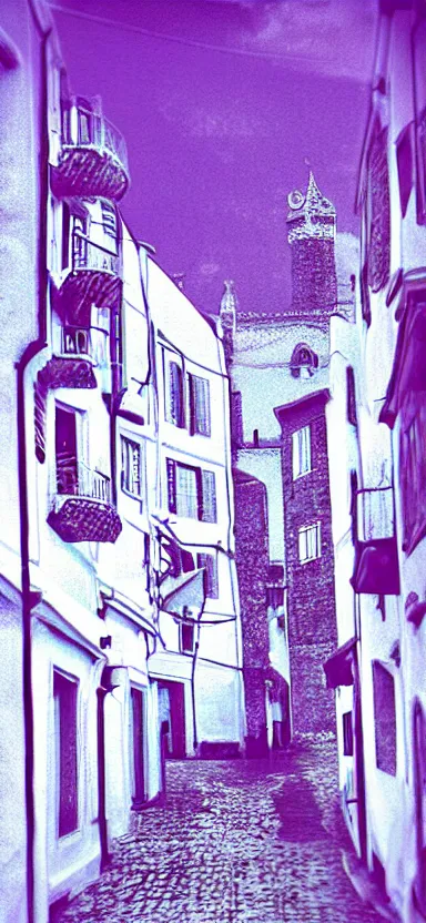 Image similar to “ white and purple medieval city, award winning, digital art ”