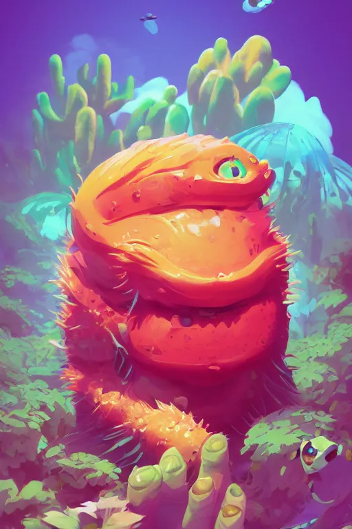 Image similar to 3 d render creature animal sushi cristal very big eye roots cactus elemental flush of force nature micro world fluo fishscale, comics gta 5 cover, official fanart behance hd artstation by jesper ejsing, by rhads, makoto shinkai and lois van baarle, ilya kuvshinov, ossdraws