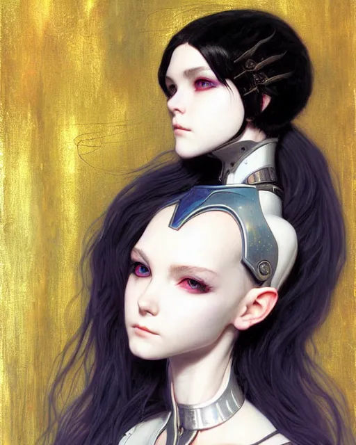 Image similar to portrait of beautiful cute young maiden goth cyborg girl with short white hairs in warhammer armor, art by ( ( ( kuvshinov ilya ) ) ) and wayne barlowe and gustav klimt and artgerm and wlop