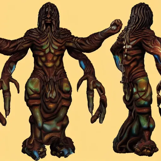 Image similar to Character concept of a Demiurge god with four hands in the style of Glenn Rane and Samwise Didier