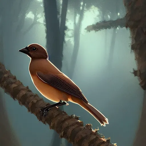 Image similar to brown jay bird, garrulus glandarius, arrendajo in avila pinewood, 4 k, concept art, by wlop, ilya kuvshinov, artgerm, krenz cushart, greg rutkowski, pixiv. cinematic dramatic atmosphere, sharp focus, volumetric lighting, cinematic lighting, studio quality