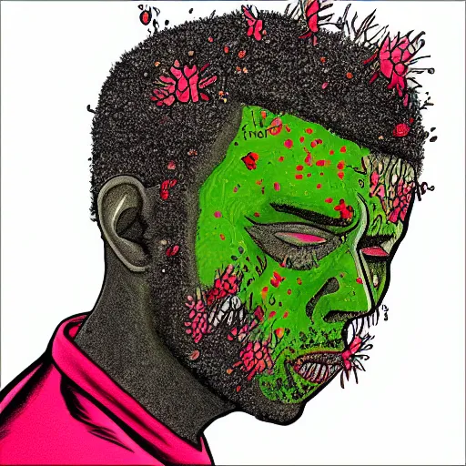 Prompt: illustration of a pollen zombie. art by kanye west