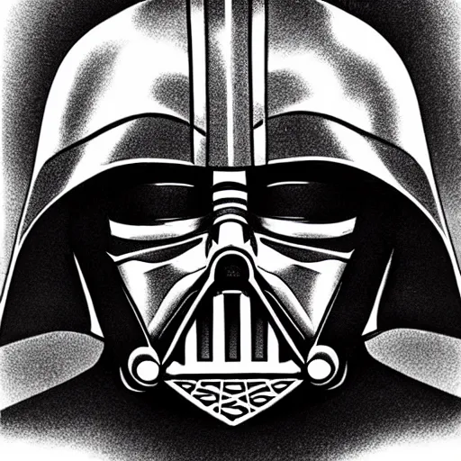 Prompt: beautiful darth vader with giant soft dreamy eyes. Fine detailed colored ink drawing blotter art.