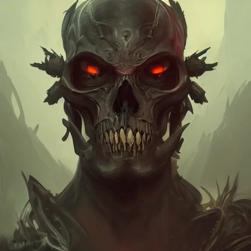 Prompt: dark fantasy character portrait of Reaper from Overwatch, wearing skull mask, dystopian mood, intricate, wild, highly detailed, digital painting, artstation, upper body, concept art, smooth, sharp focus, illustration, art by artgerm and greg rutkowski and alphonse mucha