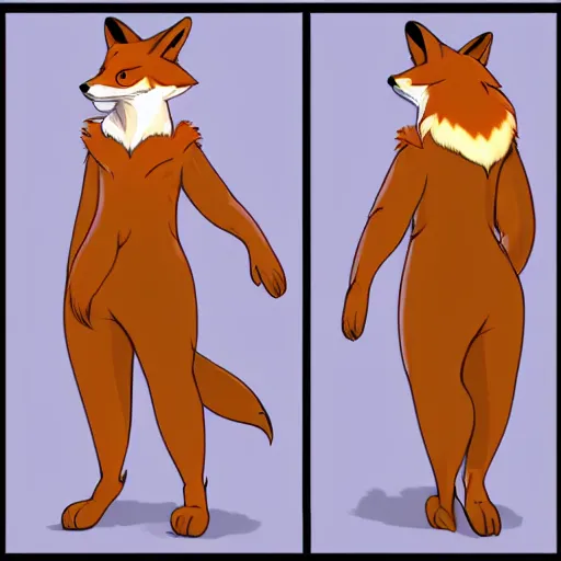 Prompt: an anthropomorphic fox, fursona!!! by don bluth, trending on artstation, full body
