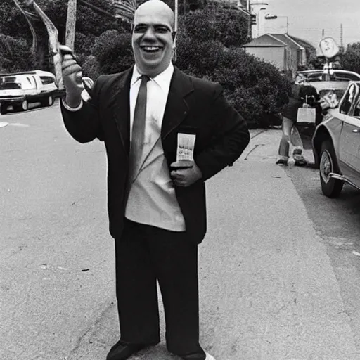 Prompt: a 1970s photo of a man dressed like Homer simpson