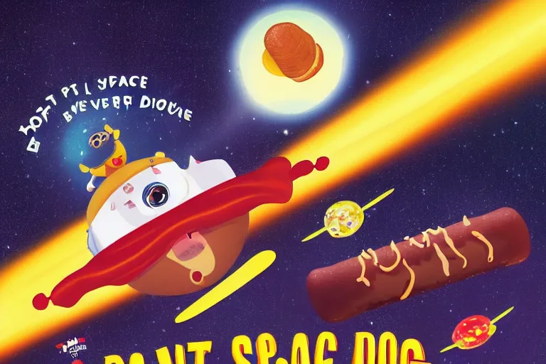 Image similar to movie poster art of a hot dog space adventure movie