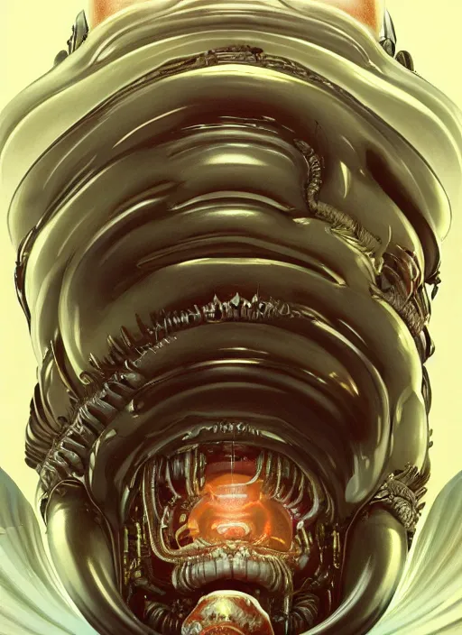 Image similar to wide angle shot of slimy mollusk as elon musk, anthropomorphic character, drool, concept art, intricate, elegant, highly detailed, digital painting, artstation, wallpaper, smooth, sharp focus, illustration, art by giger and artgerm and greg rutkowski and alphonse mucha