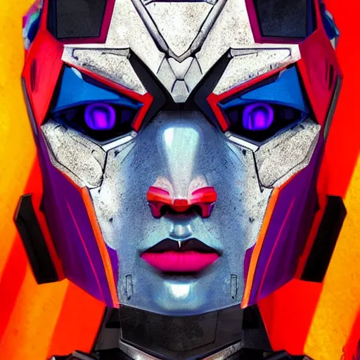 Image similar to symmetry!! a female transformer with full lips, stoic eyes!! very symmetrical face, cybernetic and highly detailed, by steven zavala, by matt tkocz, by shane baxley, transformers cinematic universe, pinterest, deviantart, artstation _ h 7 5 0