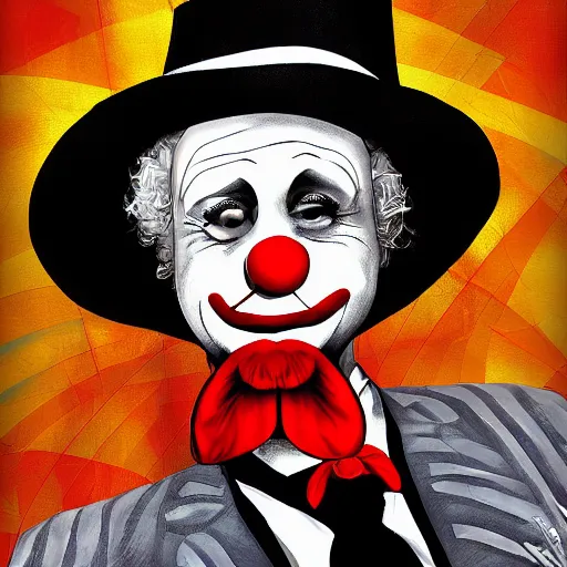 Prompt: a clown making an offer you cant refuse, digital art