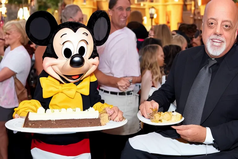 Image similar to billy joel eating cheesecake at disney world