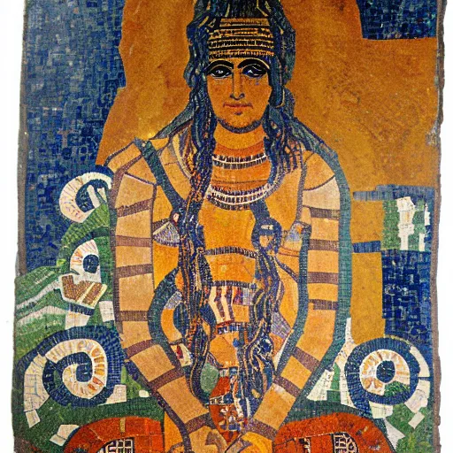 Image similar to beautiful roman mosaic of shiva the destroyer in the style of gustave klimt